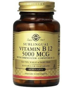 Brain Health Solgar B12 5000mcg 60T Nuggets (Methylcobalamin)
